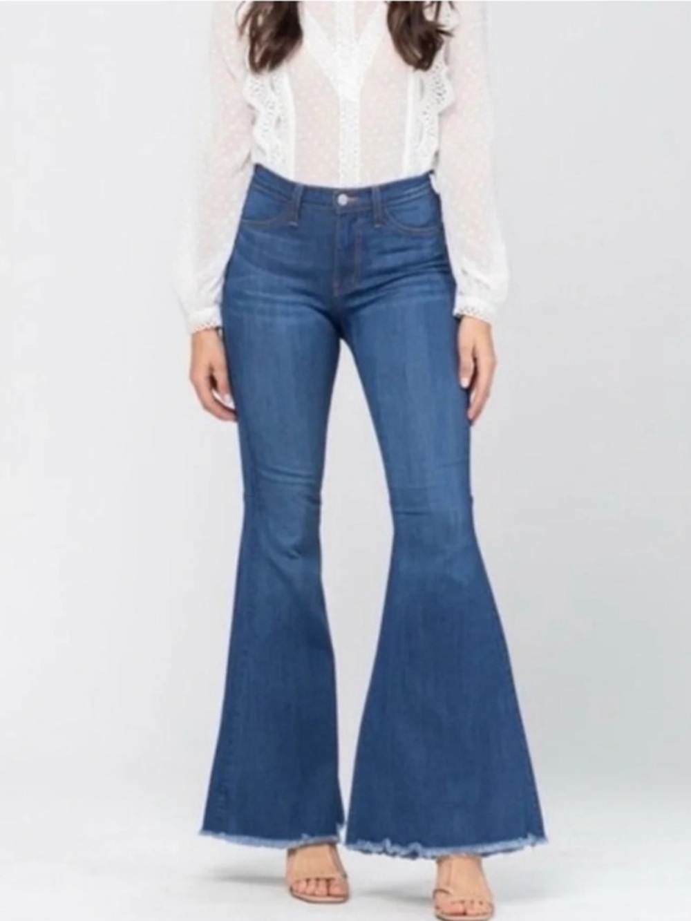 JUDY BLUE Super Flare Bell Bottom Jeans Raw Hem Size 5/27